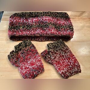 Homemade scarf and mittens crochet set